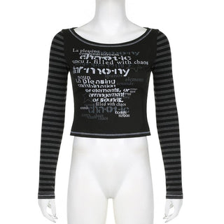 Striped patchwork long sleeve contrast stitch top