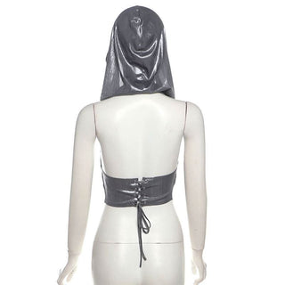 Hoodie metallic backless lace up crop top
