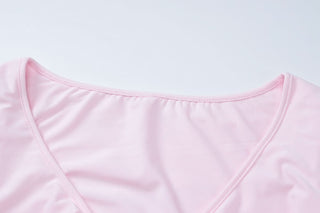 V neck long flared sleeve self tie ruffle mini dress