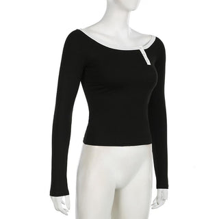 Long sleeve off shoulder button top