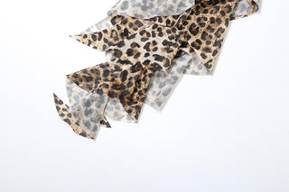 Leopard print flower applique irregular ruffle cami top