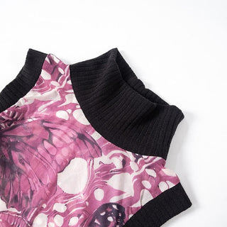 Sleeveless high neck butterfly print mesh top