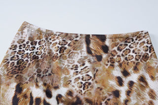 Leopard print v neck lace hem ruffle cami skirt set