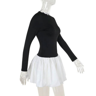 Long sleeve crewneck patchwork mini dress