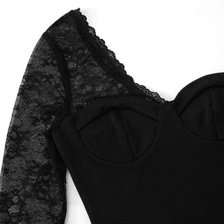 One shoulder sweetheart neck long sleeve lace top