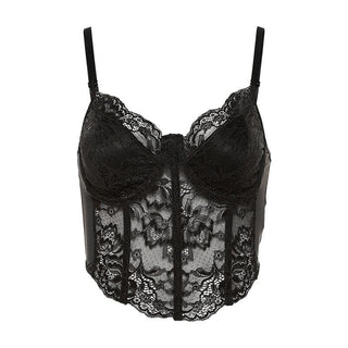 V neck lace bustier solid backless cami top