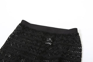 Long sleeve hollow out crewneck medium rise pant set