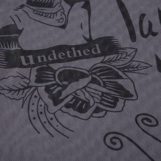 High neck long sleeve mesh butterfly print top