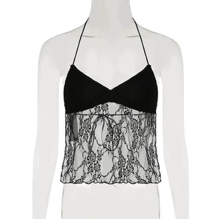 Halter backless lace hem crop top