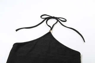 Halter backless textured solid short pant set