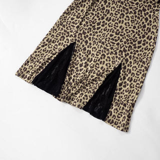 Lace hem patchwork leopard print cami mini dress