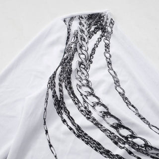 Irregular long sleeve chain print one shoulder top