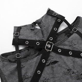 Sleeveless high neck buckle patchwork top