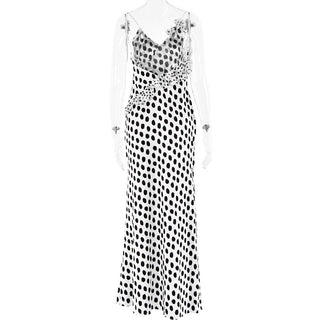 Polka dot flower applique ruffle cami maxi dress