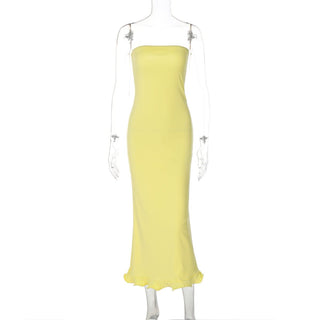 Backless solid ruffle tube maxi dress