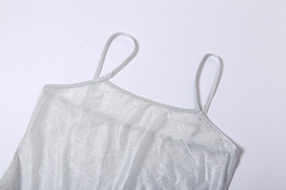 Sheer mesh see through backless solid cami maxi dress