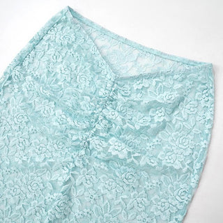 Long sleeve lace see through crop maxi skirt set