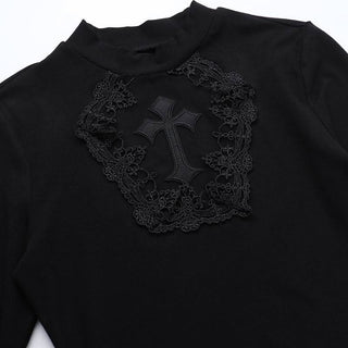 High neck long sleeve cross pattern mini dress