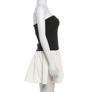 Ruched backless contrast sleeveless tube mini dress