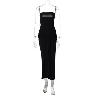 Ruched slit knotted tube midi dress
