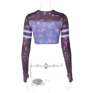 Tie dye gloves long sleeve contrast crewneck crop top