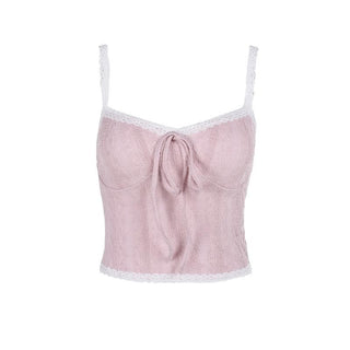 Sweetheart neck lace hem textured cami top
