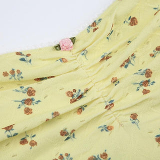 Ruched ruffle print flower applique tube top