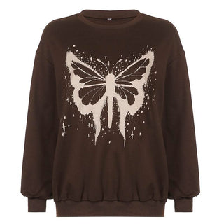 Long sleeve crewneck butterfly pattern top