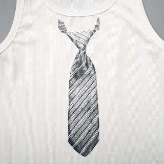 U neck necktie print ribbed contrast sleeveless top