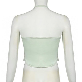 Halter lace bustier sweetheart neck patchwork top