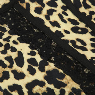 Leopard print sweetheart neck lace hem cami top