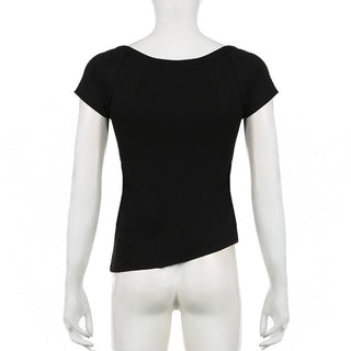Short sleeve letter print irregular round neck top