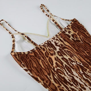 Leopard print lace hem bowknot cami mini dress