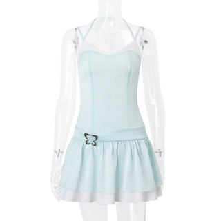 Halter metal butterfly patchwork zip-up cami mini dress