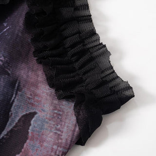 Double layered mesh ruffle hollow out cami cut out mini dress