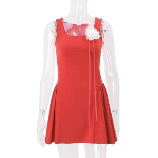 Square neck flower applique cami mini dress