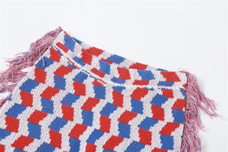 Tassels plaid contrast knitted pant