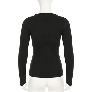 Cross front lace hem long sleeve hollow out cut out top