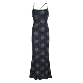 Print cross back backless cami maxi dress
