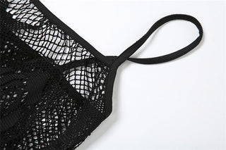 Rose pattern fishnet see through cami midi dress