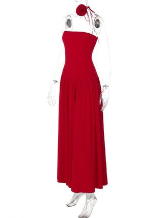 Flower applique solid tube maxi dress