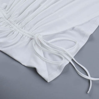 Ruched drawstring crewneck fishnet mini dress