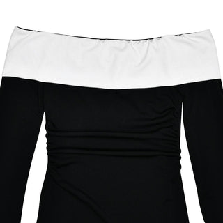 Long sleeve off shoulder patchwork backless mini dress