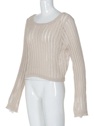 Long sleeve u neck knitted solid top