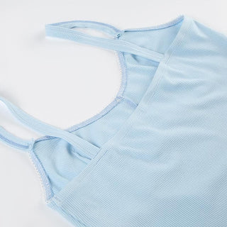 Ribbed bowknot solid backless cami top