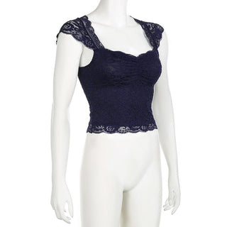 Cap sleeve ruched patchwork lace top