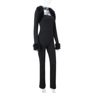 Long sleeve fluffy shrug 2 piece tube jumpsuit