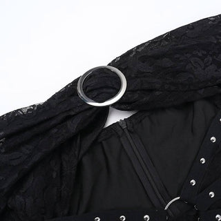 Off shoulder long sleeve o ring lace hollow out cut out mini dress