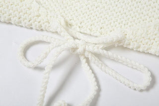 Halter self tie knitted backless mini skirt set