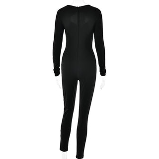 Long sleeve hollow out ruched solid jumpsuit